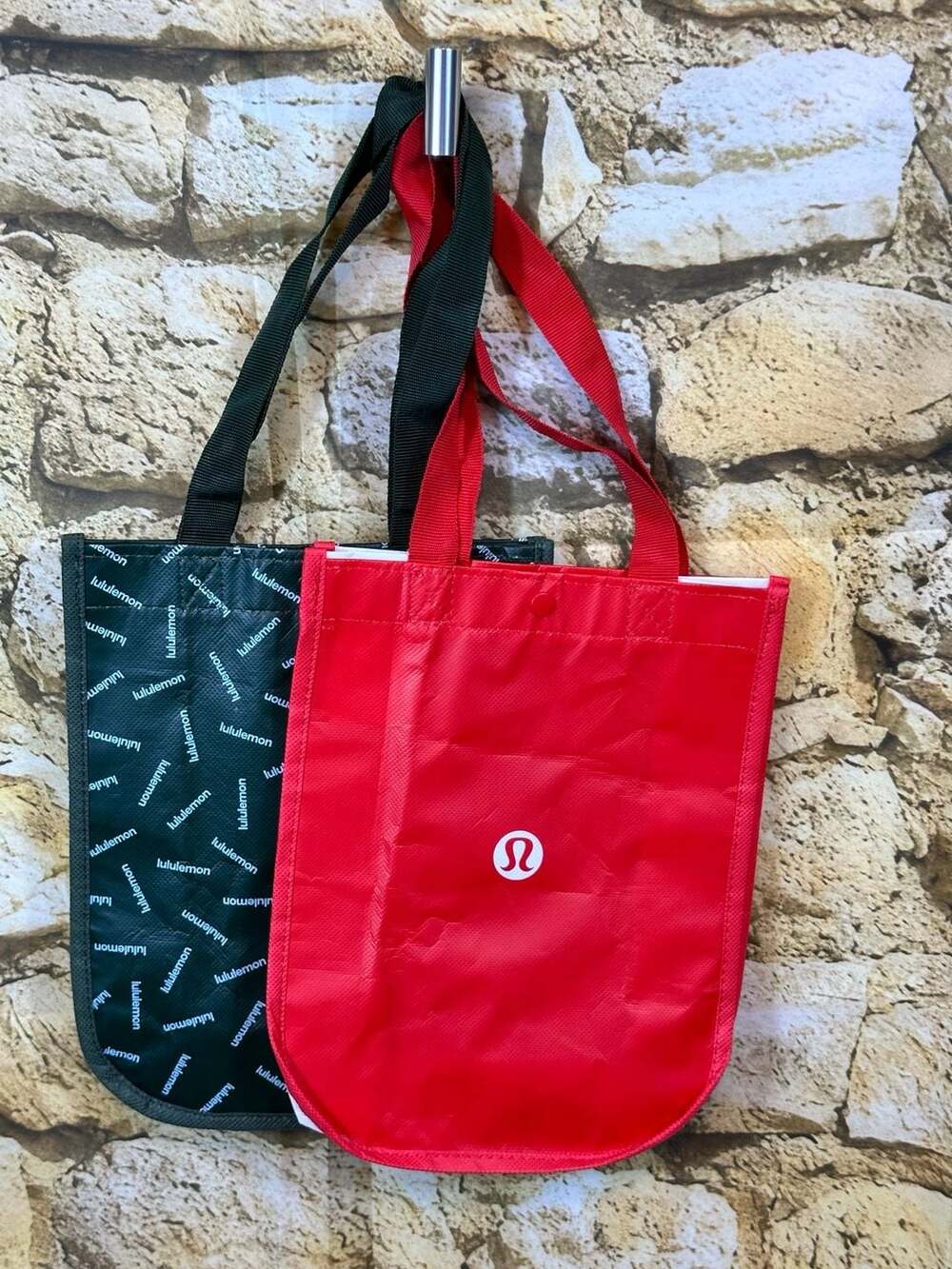 Lululemon Reusable Shopping Tote Bags Set of 2 Red and Black